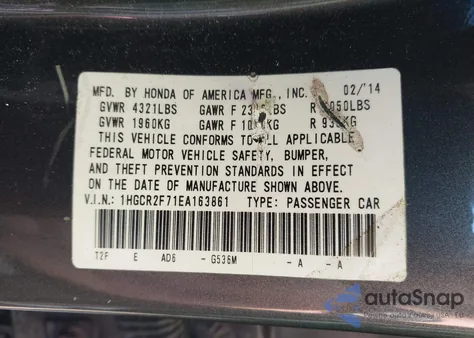 2014 Honda Accord Ex from USA, damaged, VIN 1HGCR2F71EA163861